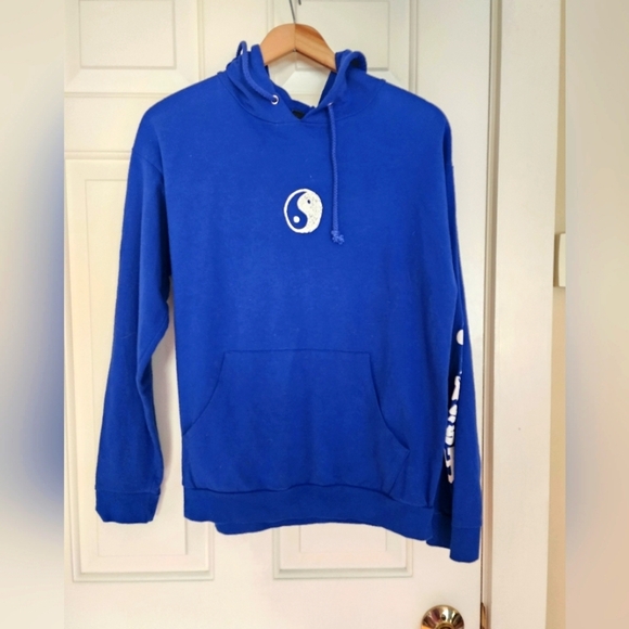 Stussy Hooded Pullover Sweatshirt Mens Xs Relaxed Fit YingYang Blue Surf Skate - Picture 1 of 10